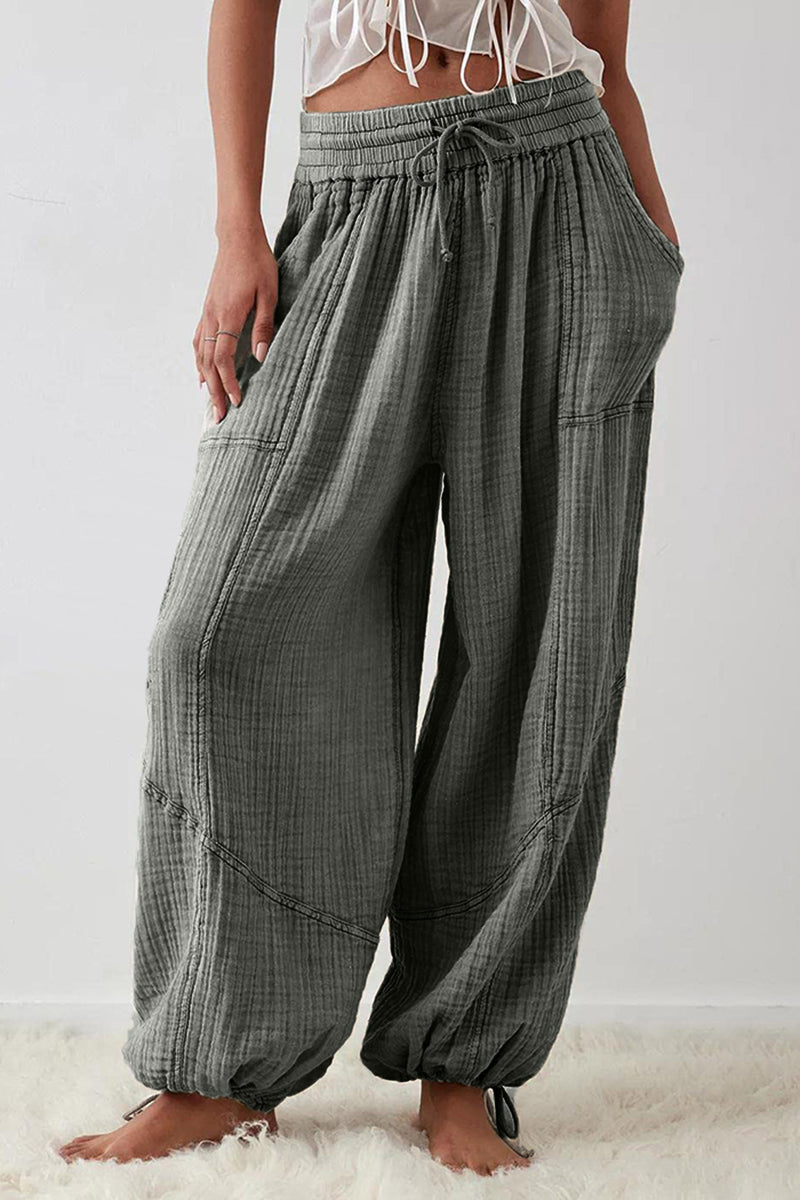 Solid Color Tie-Waist Wide-Leg Pants
