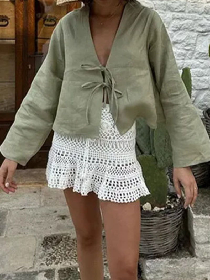 Tie-Front Cropped Blouse