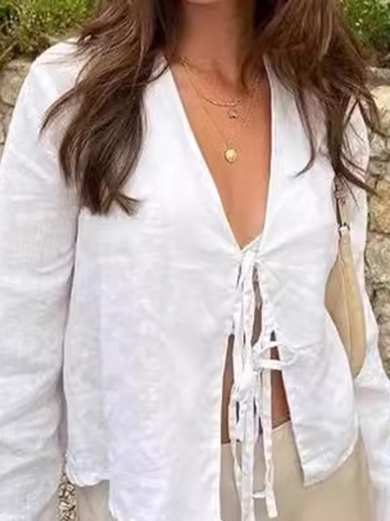 Tie-Front Cropped Blouse