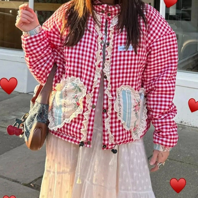 Gingham Jacket with Heart Patch Details