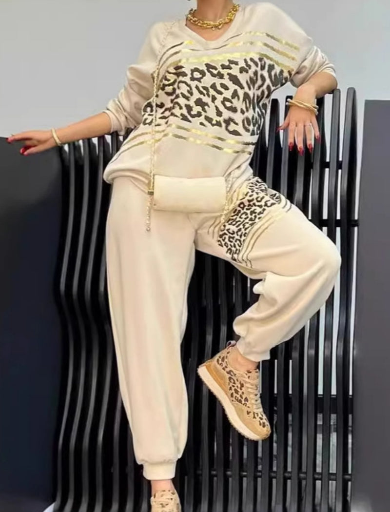 Leopard Print Contrast Lounge Set