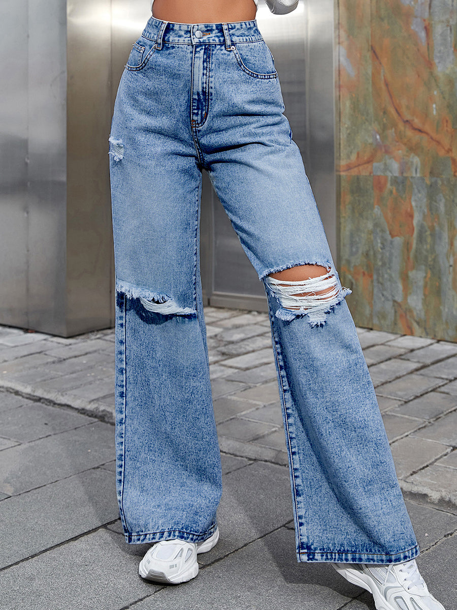 Distressed High Waist Wide Leg Jeans