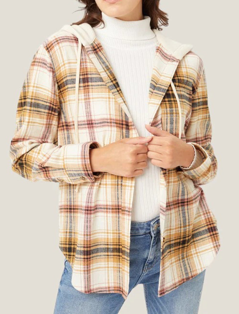 Hooded Plaid Button-Up Shirt