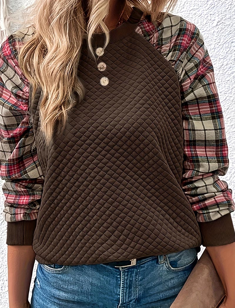 Colorblock Plaid Pullover