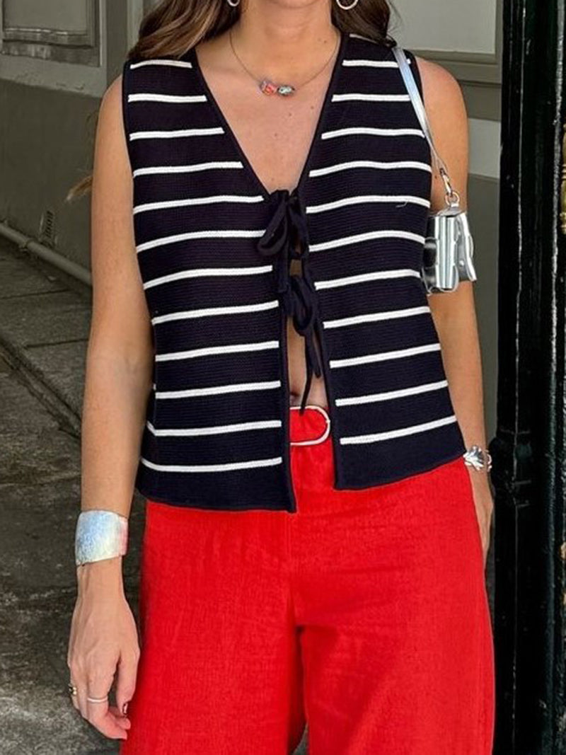 Striped Tie-Front Vest