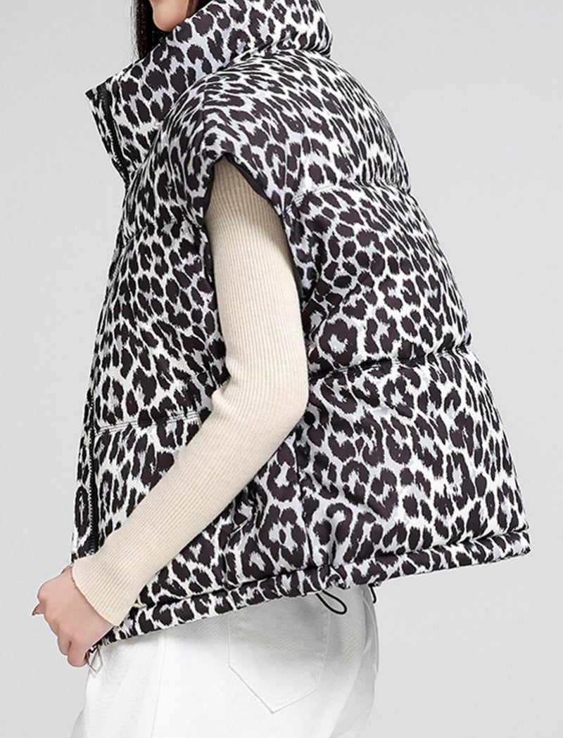 Sleeveless Leopard Print Puffer Vest