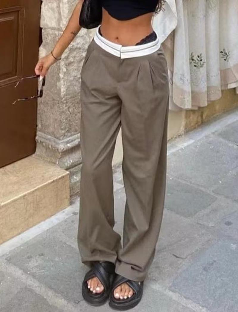 High-Rise Straight-Leg Colorblock Pants