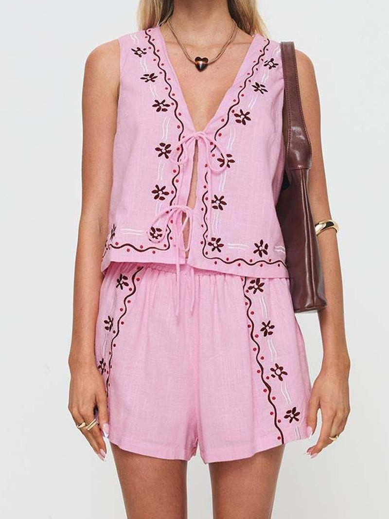 Tie-Front Vest and Shorts Set