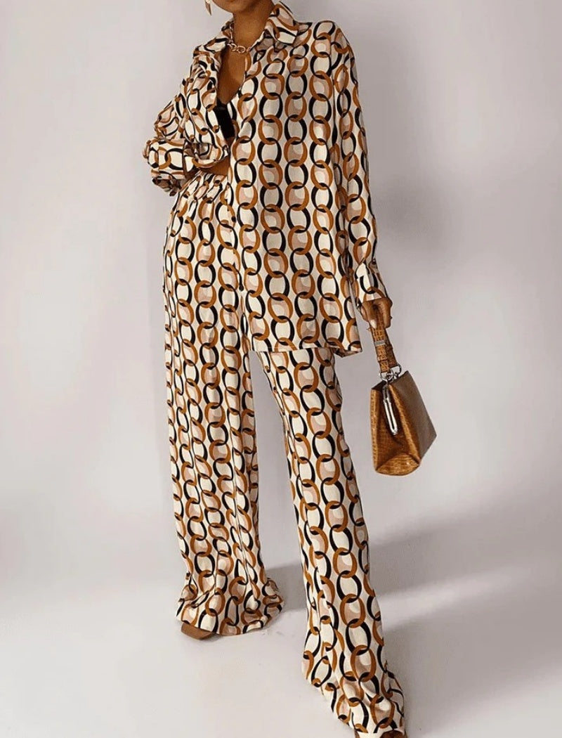 Printed Wide-Leg Two-Piece Set