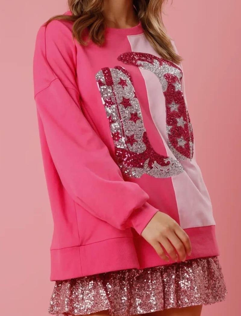 Oversized Sequin Letter Patch Pullover