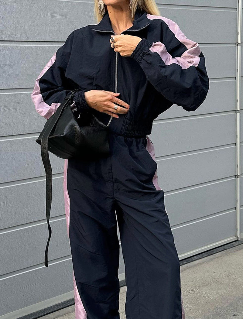 Color-Block Sporty Jacket and Pants Set