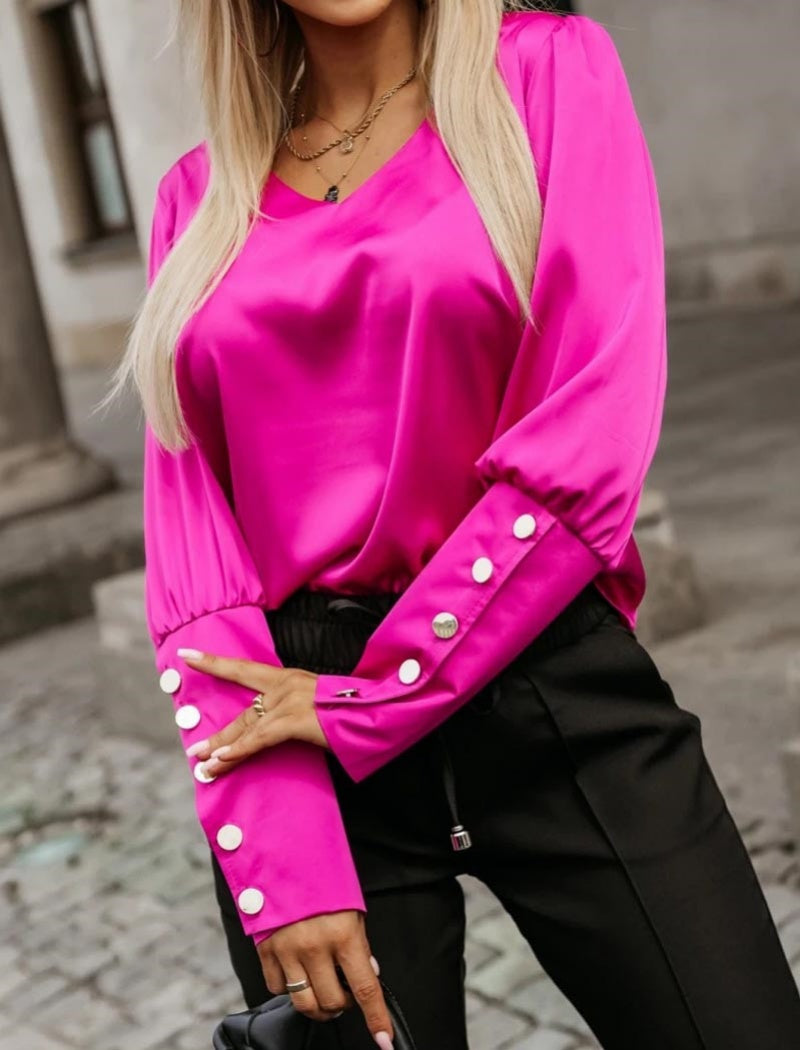 Buttoned Satin Blouse with Cuff Details
