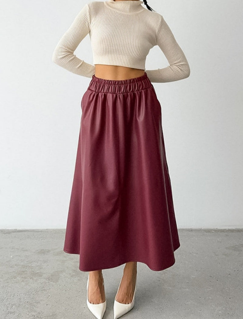 High-Waisted Midi Skirt with Elastic Waistband