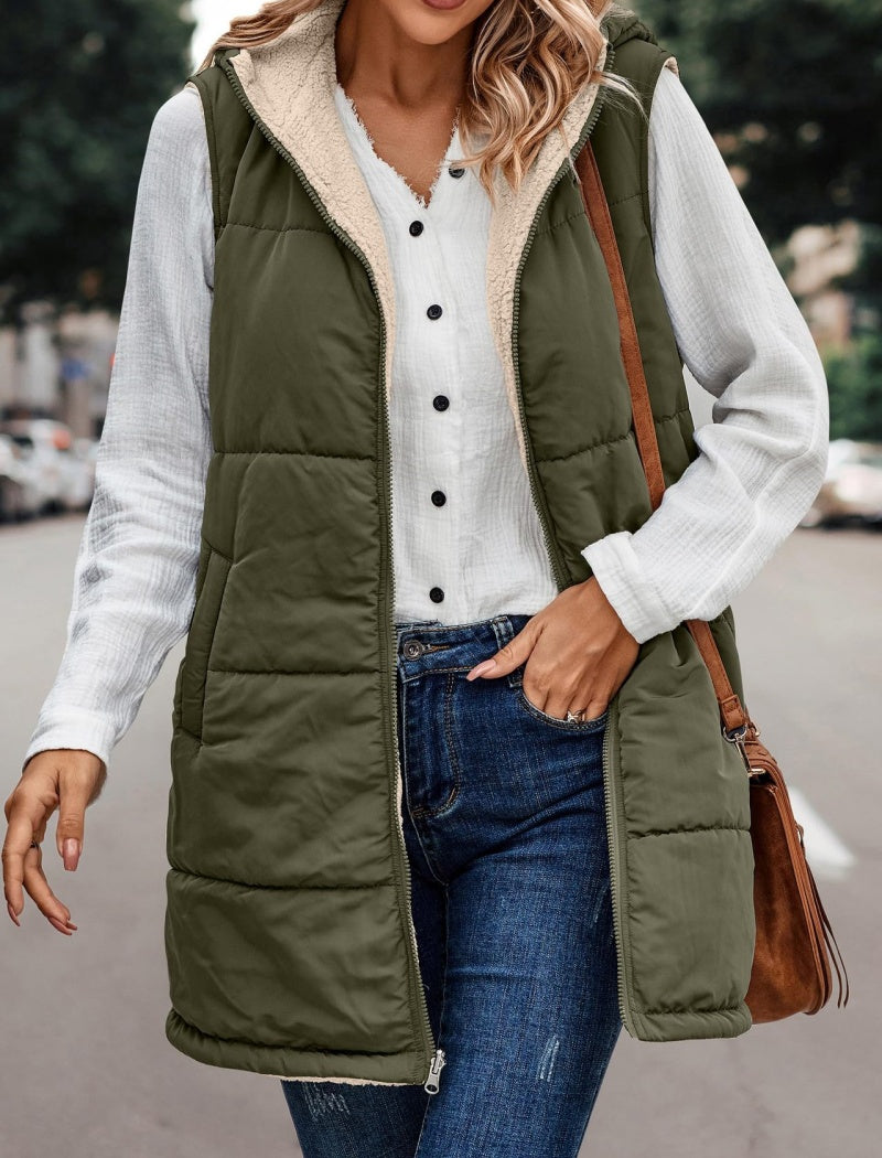Solid Color Hooded Vest Jacket