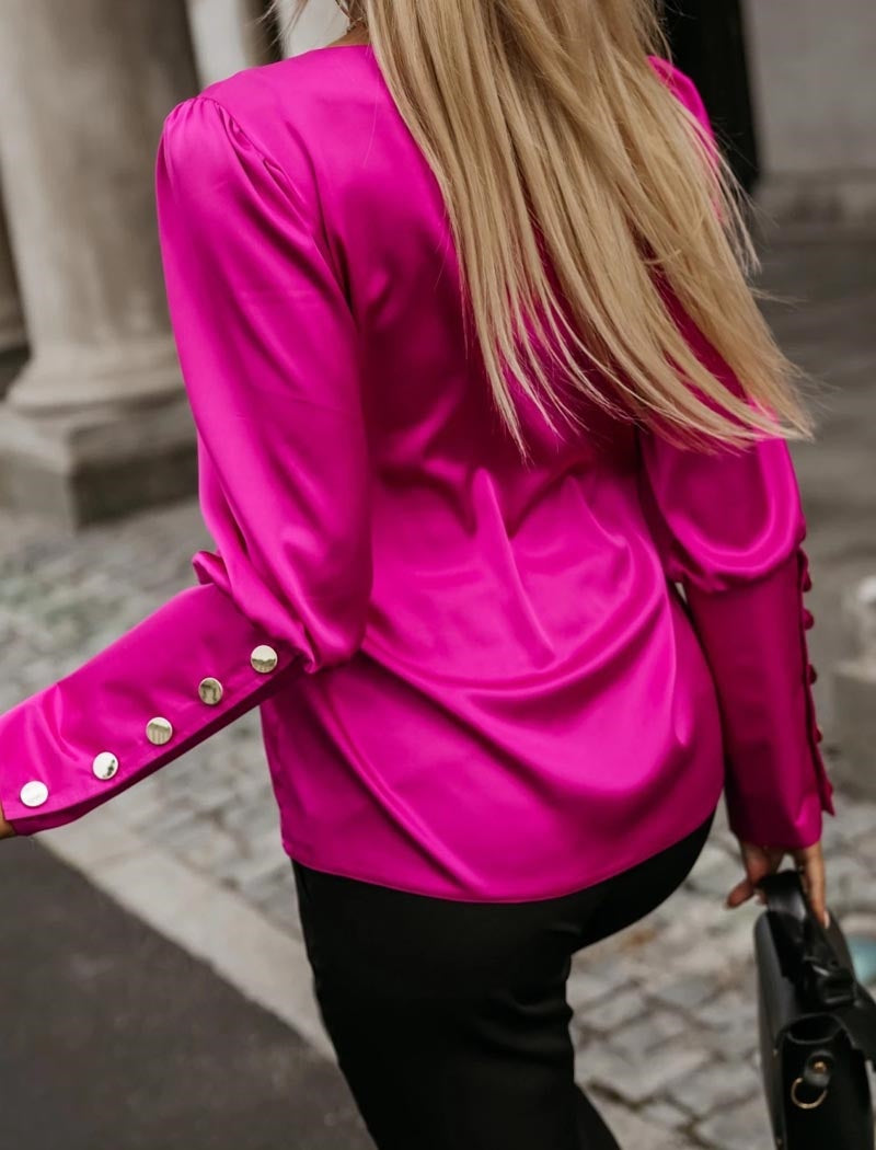 Buttoned Satin Blouse with Cuff Details