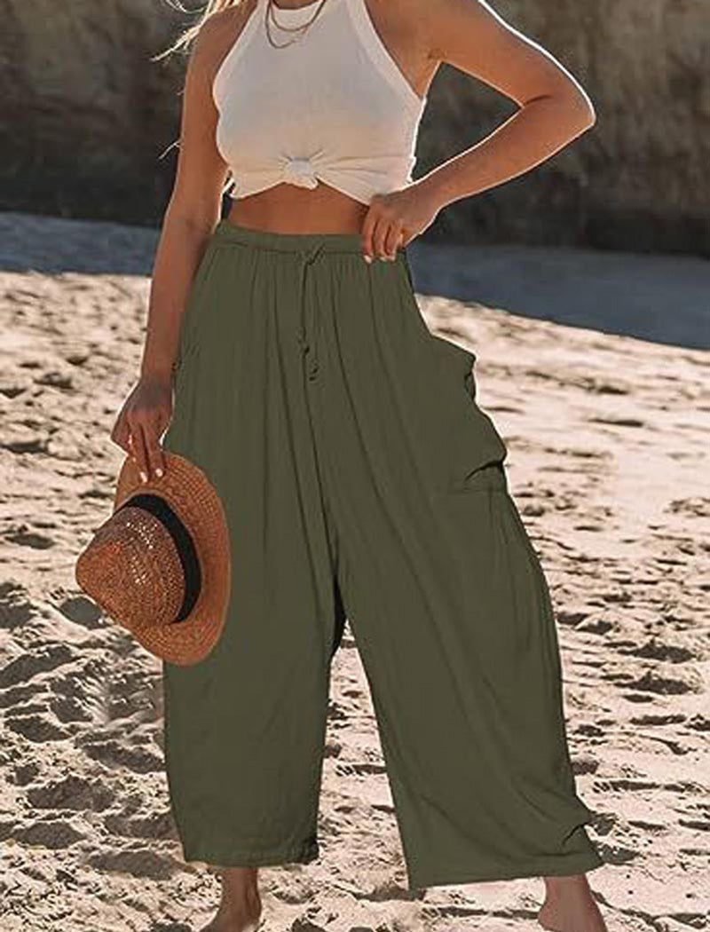 Drawstring Wide-Leg Cargo Pants