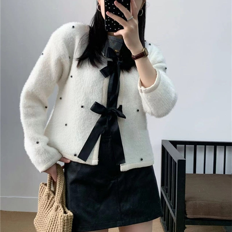 Pearl Embellished Cardigan with Bows