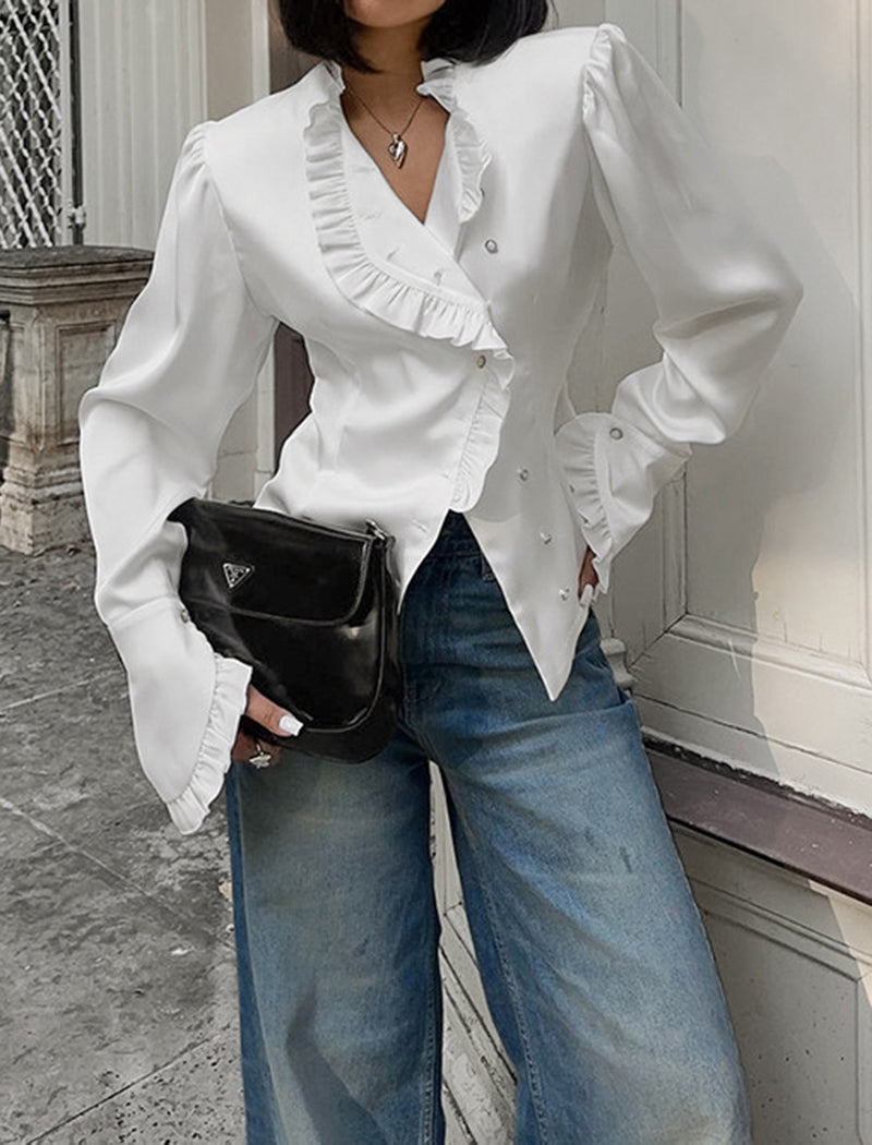 Ruffle Trim Long Sleeve Shirt