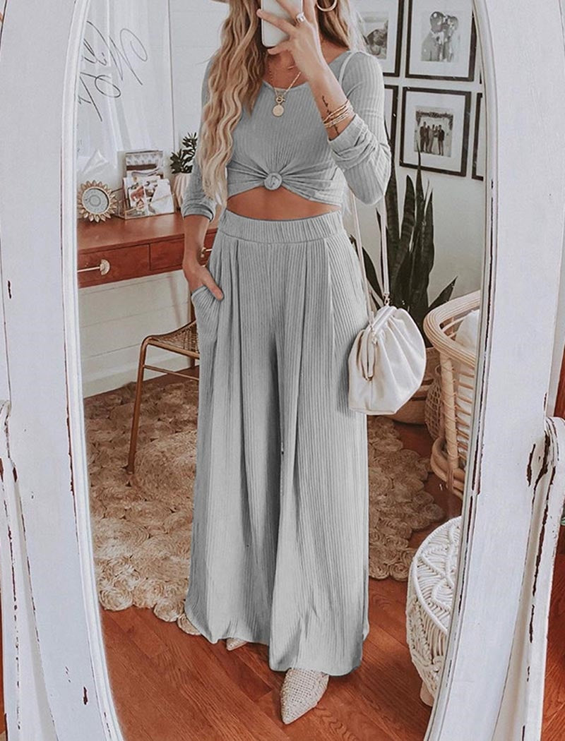 Ribbed Wide-Leg Lounge Set