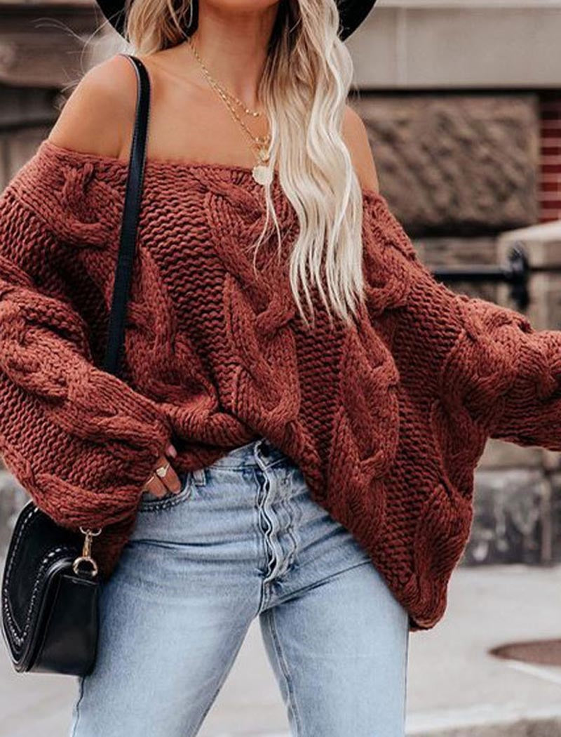 Off-Shoulder Knit Oversized Sweater