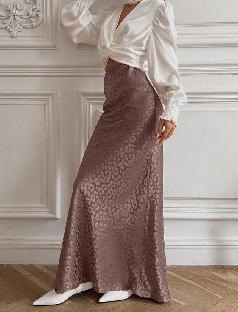 Satin Leopard Print Maxi Skirt