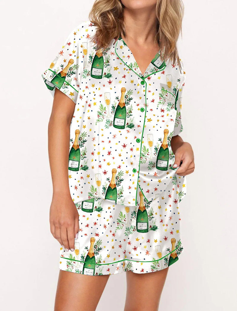 Champagne Print Short-Sleeve Pajama Set