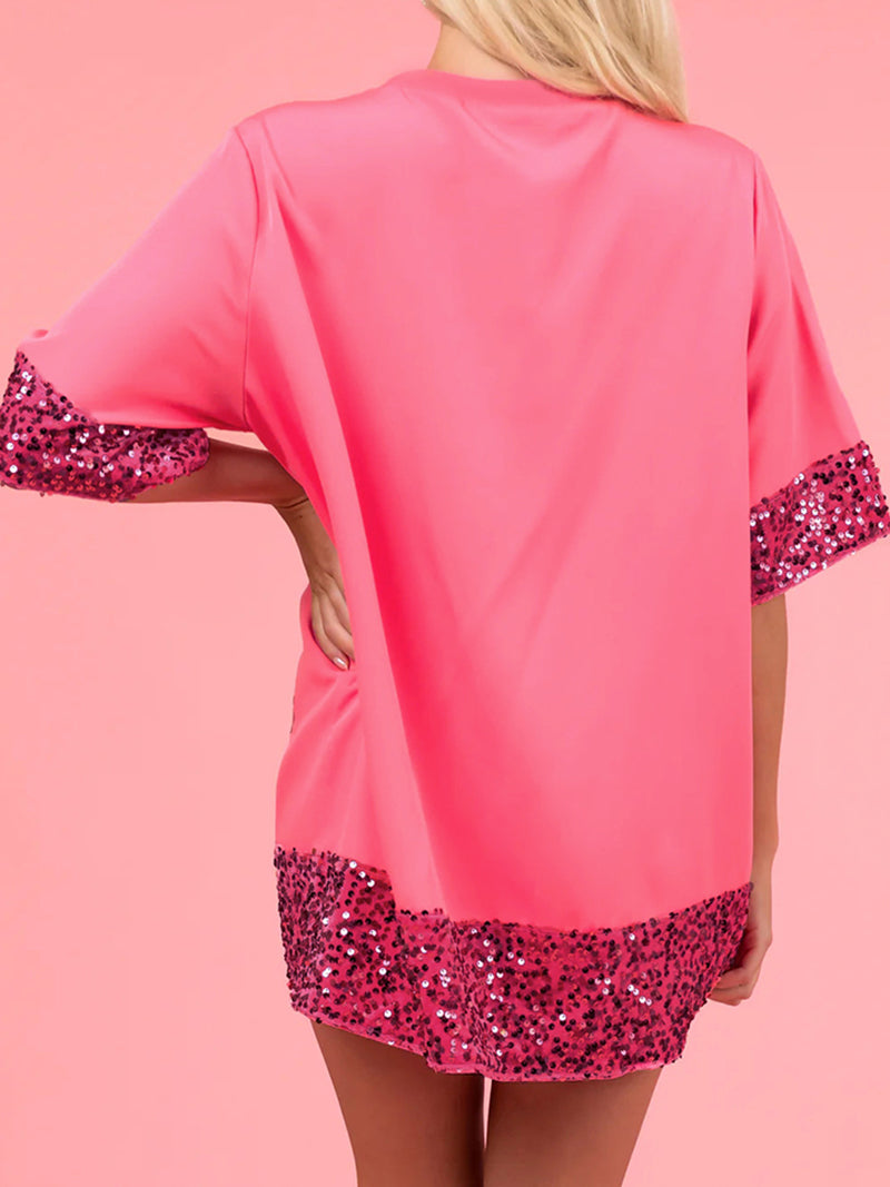 Heart Print Sequin Trim Tee