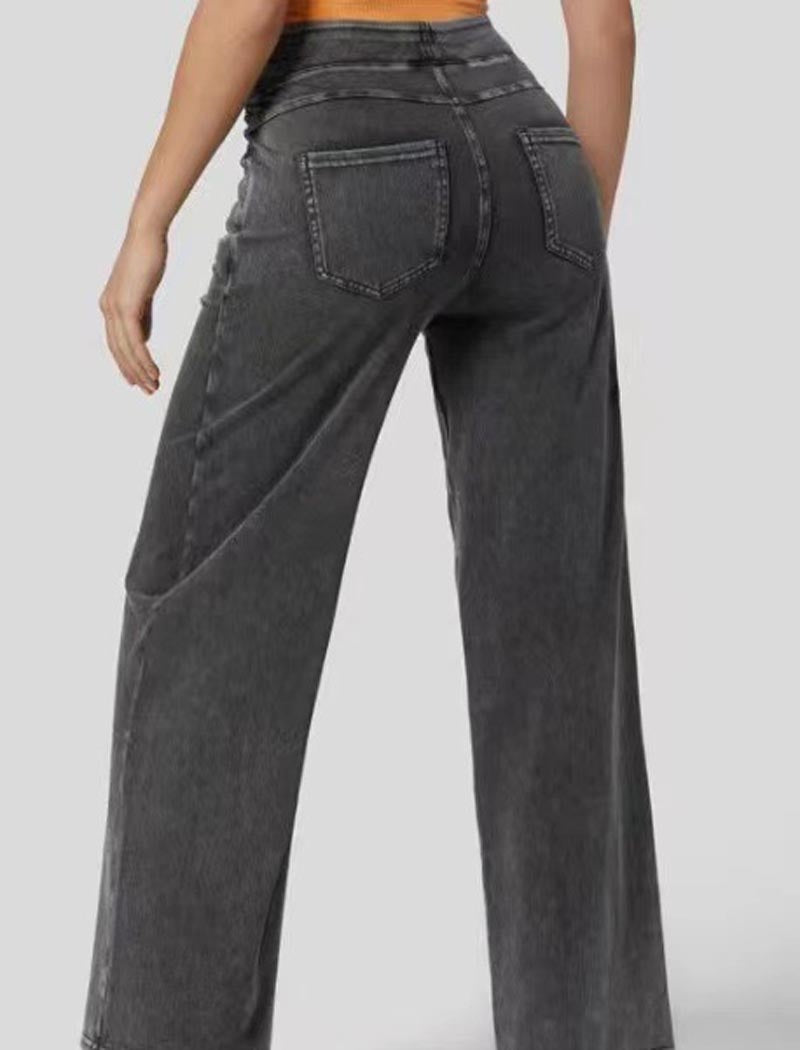 High-Waisted Wide-Leg Denim Pants
