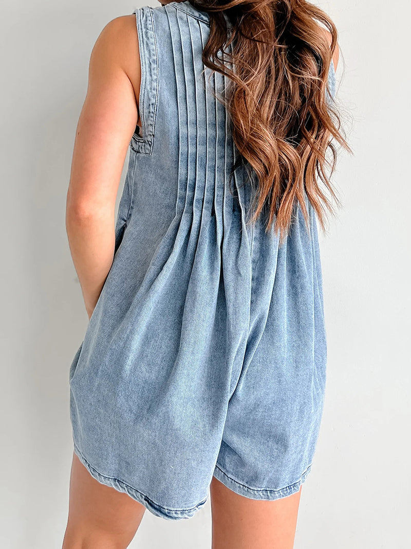 Sleeveless Tie-Front Denim Romper
