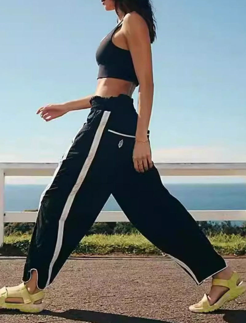 High-Waist Drawstring Track Pants