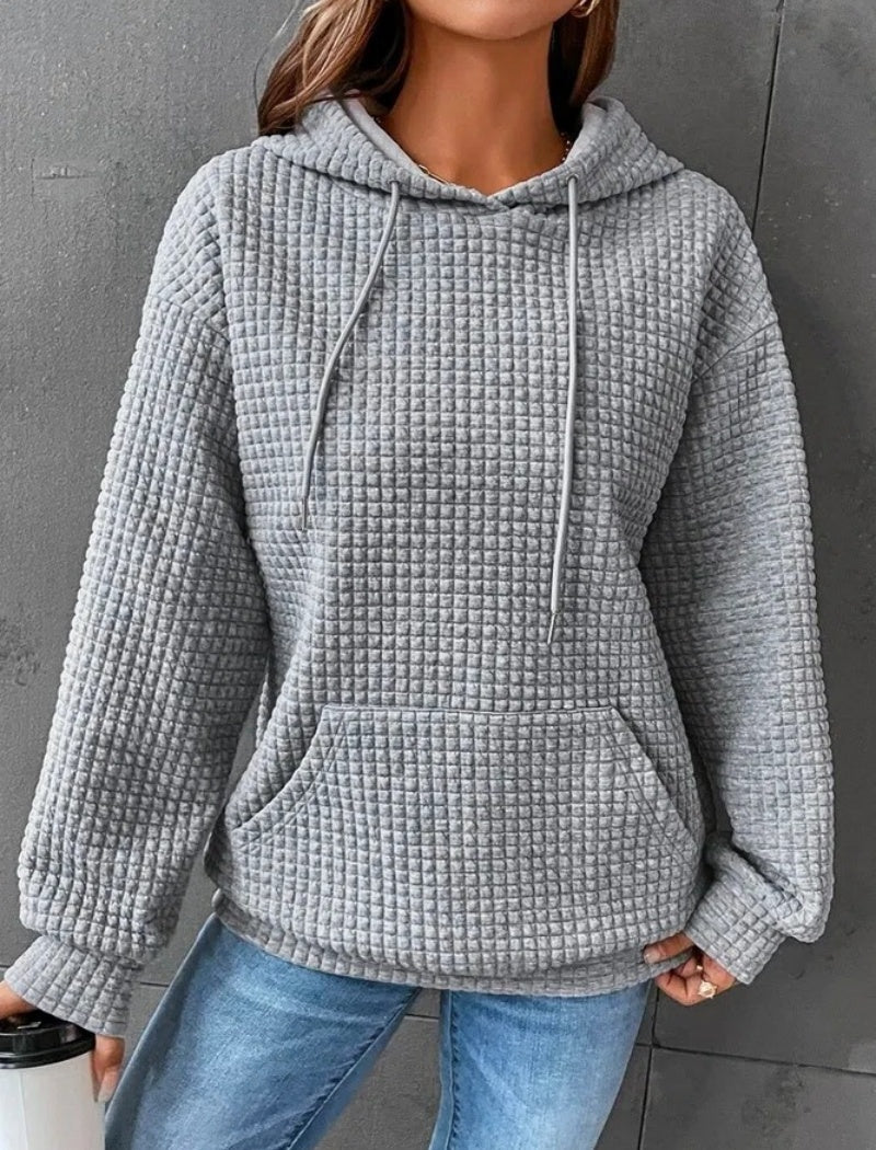 Drawstring Waffle Knit Hoodie