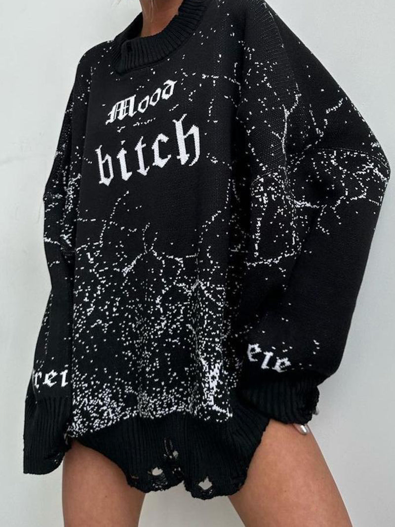Oversized Distressed Graphic Sweater