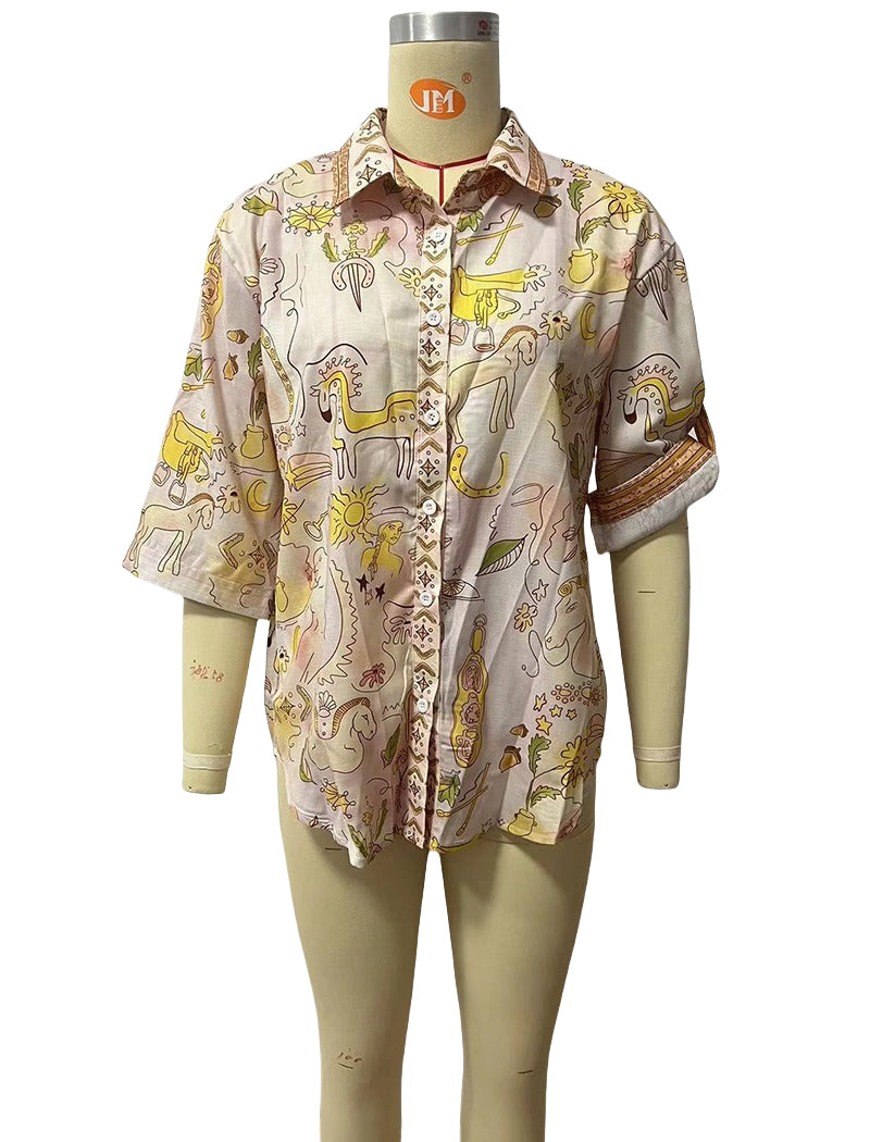 Casual Pocket Five-Sleeve Two-Piece Set