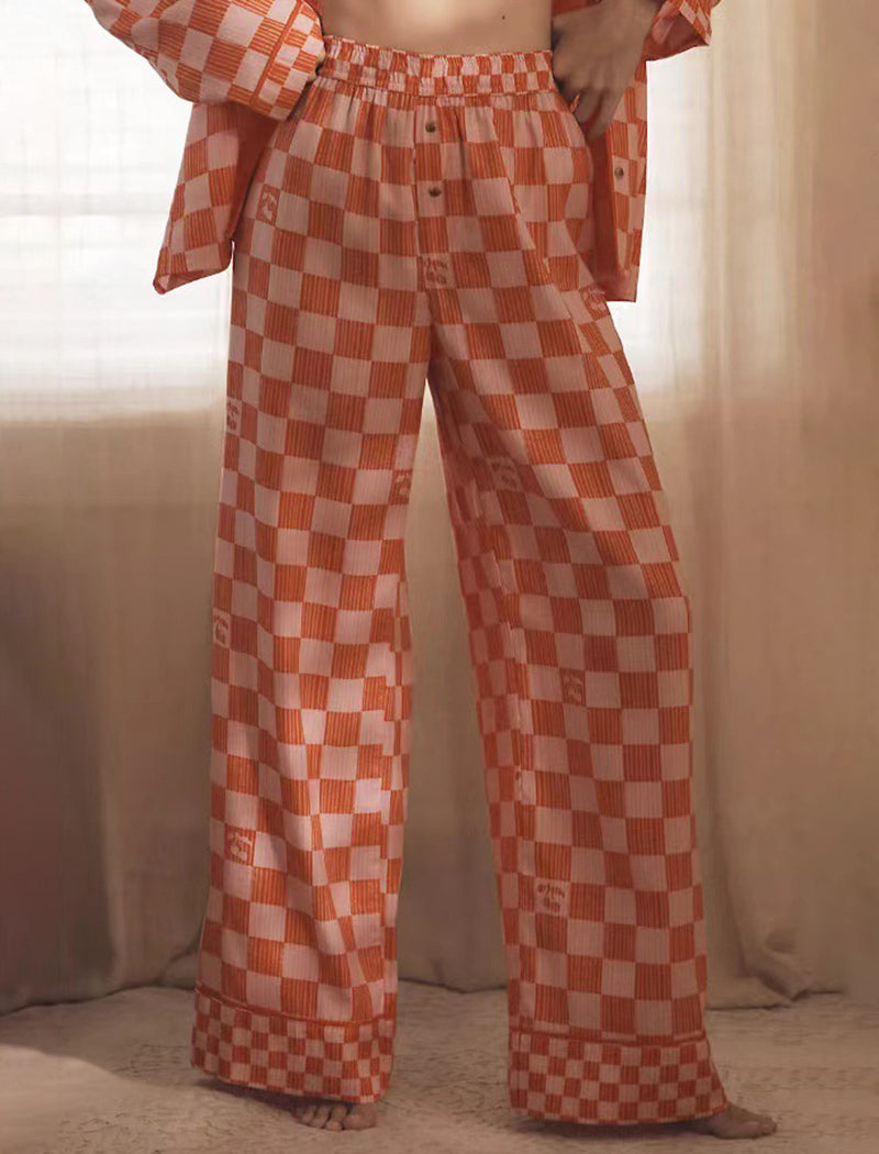 Plaid Collar Shirt and Pants Set