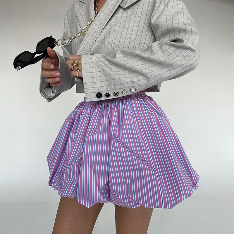 Striped Bubble Hem Mini Skirt