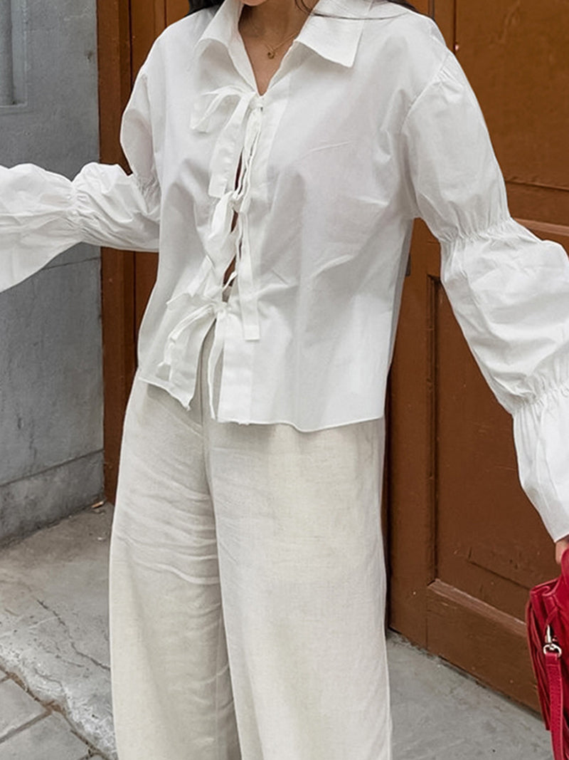 Tie-Front Bell Sleeve Blouse