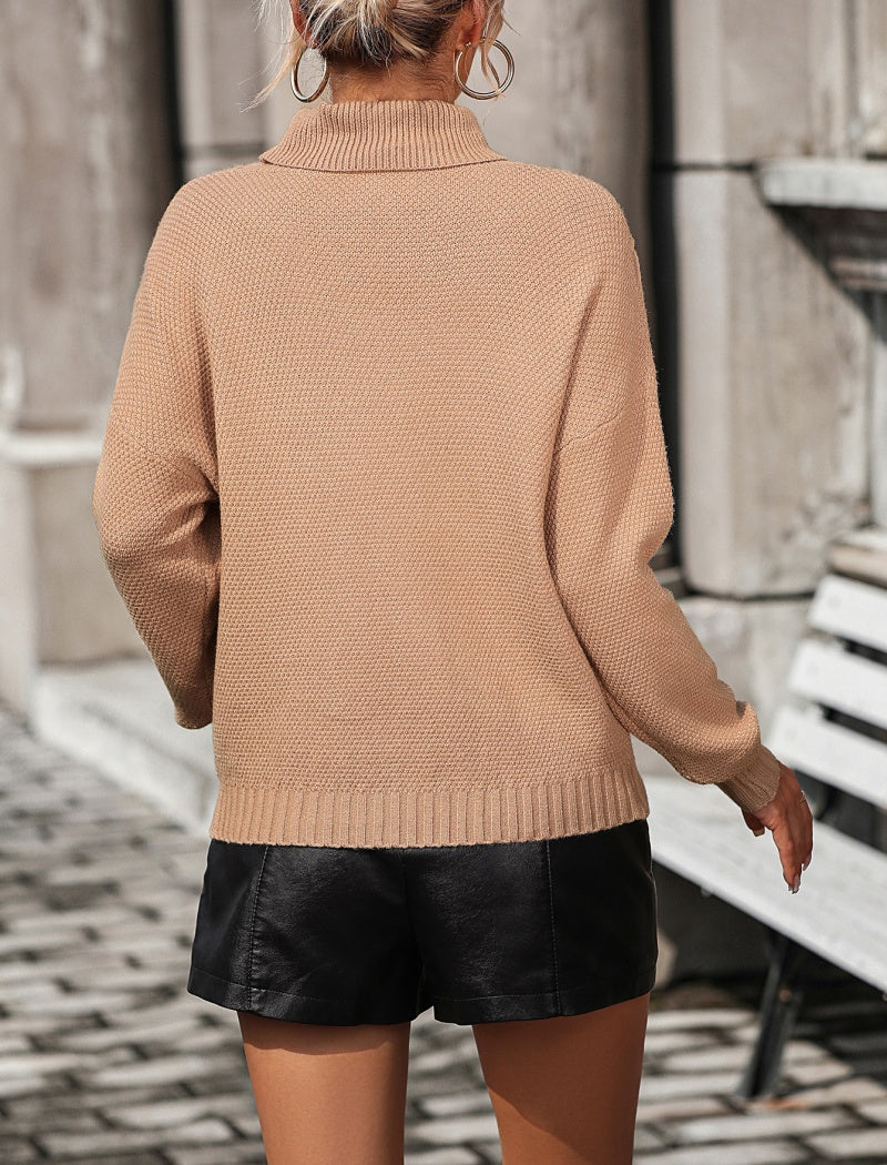 Fringe Knit Turtleneck Sweater with V-Design