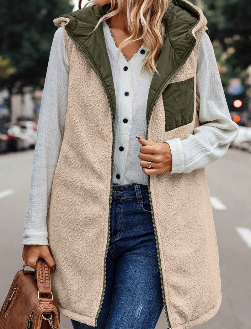 Solid Color Hooded Vest Jacket