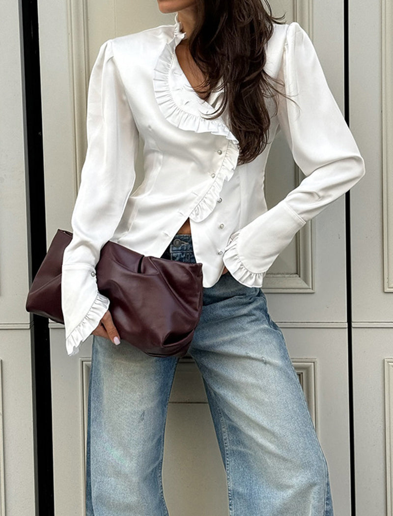 Ruffle Trim Long Sleeve Shirt