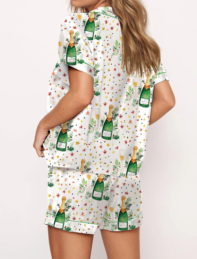 Champagne Print Short-Sleeve Pajama Set