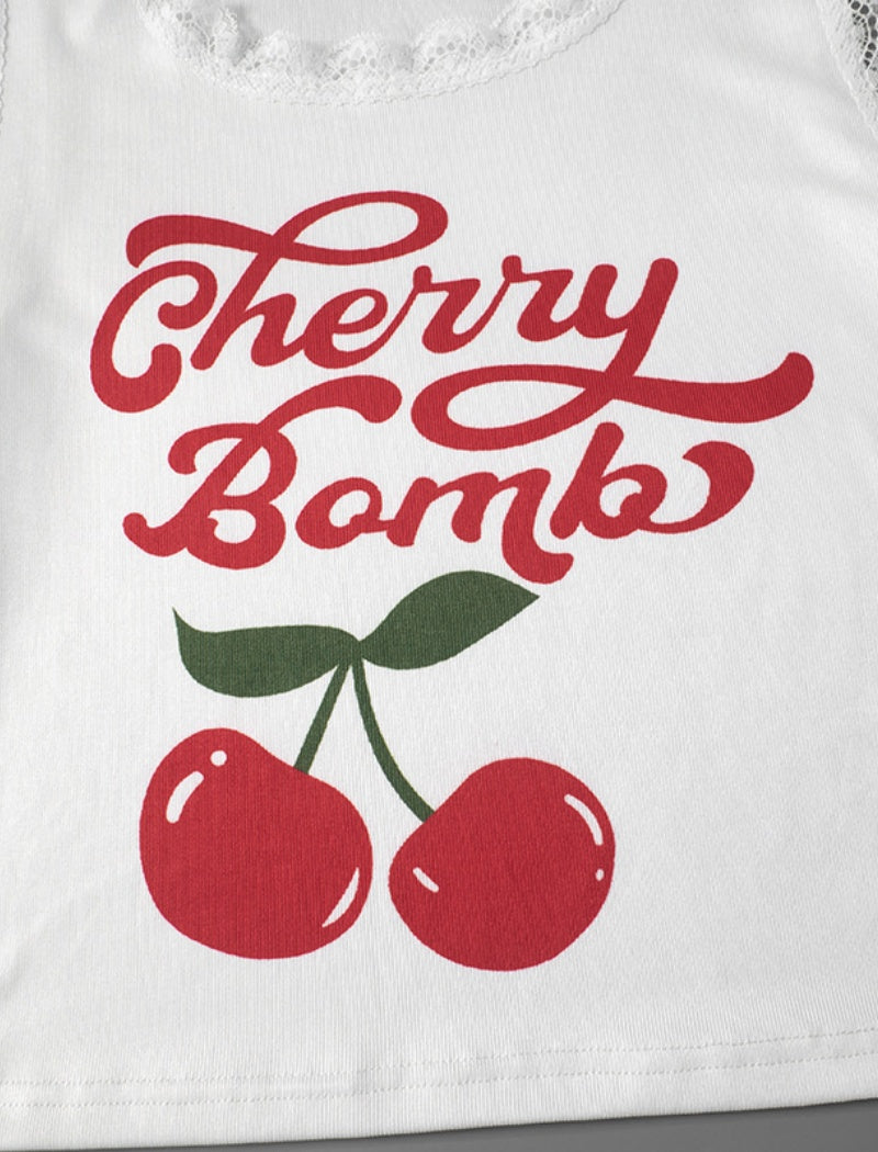 Cherry Print Cropped Tank Top