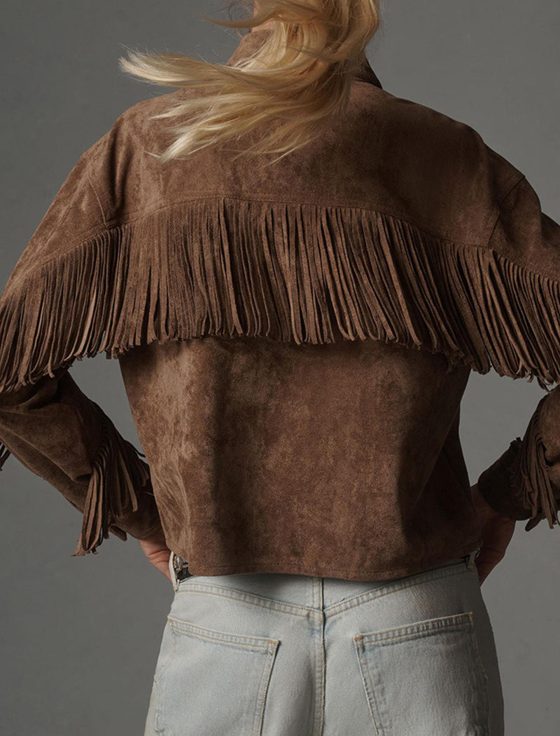 Fringe Trim Collared Longline Jacket