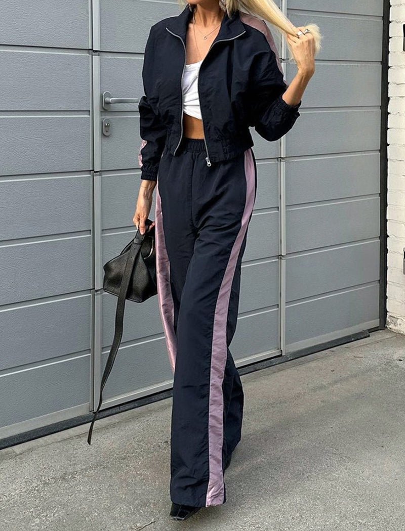 Color-Block Sporty Jacket and Pants Set