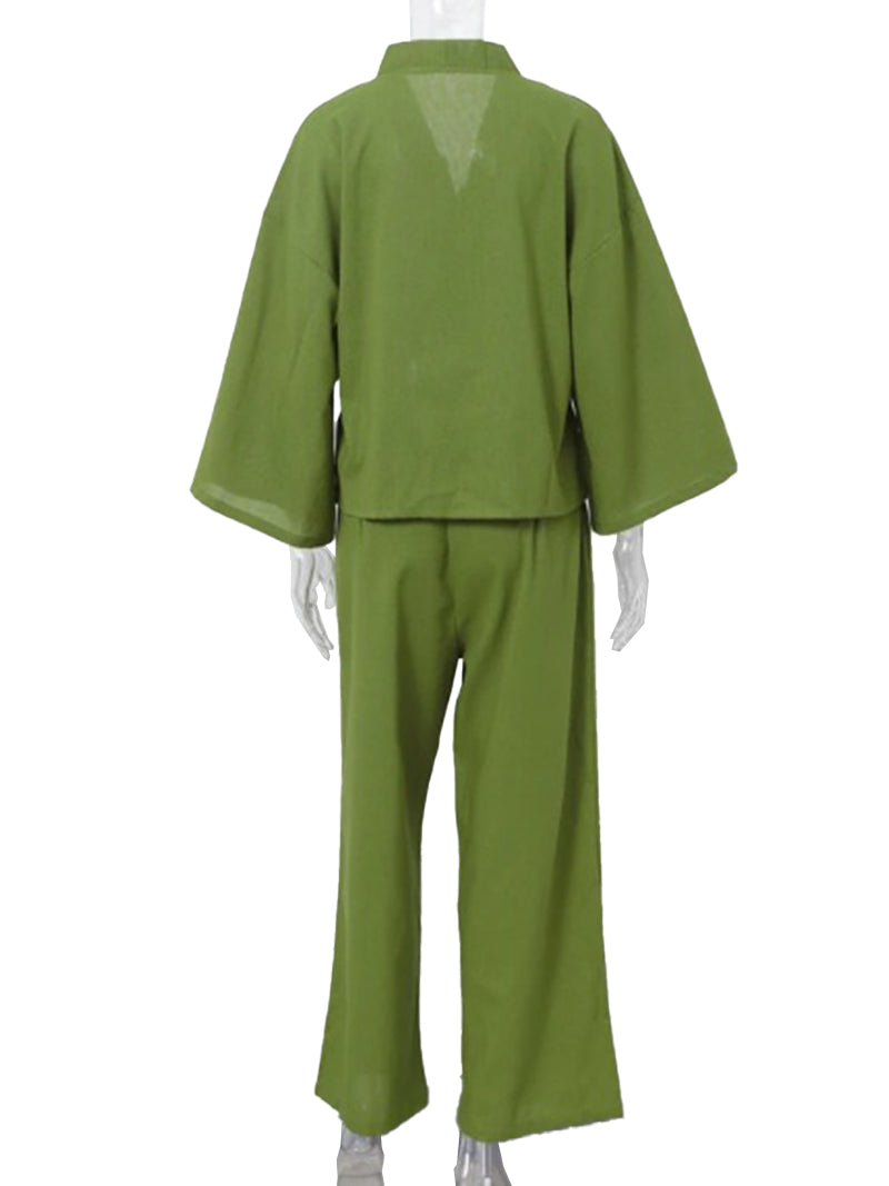 Solid Tie-Front Blouse and Pants Set