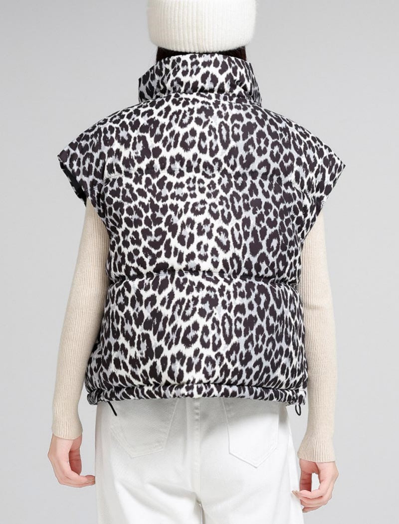Sleeveless Leopard Print Puffer Vest
