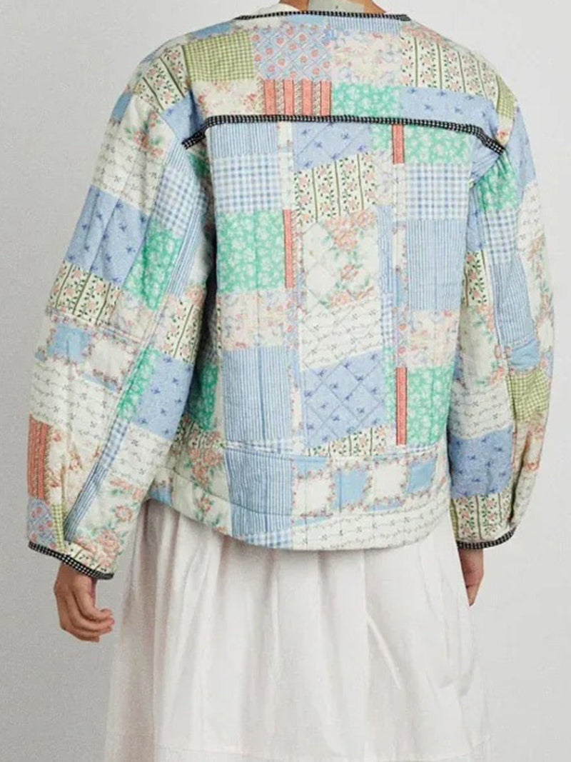 Patchwork Button-Up Quilted Jacket
