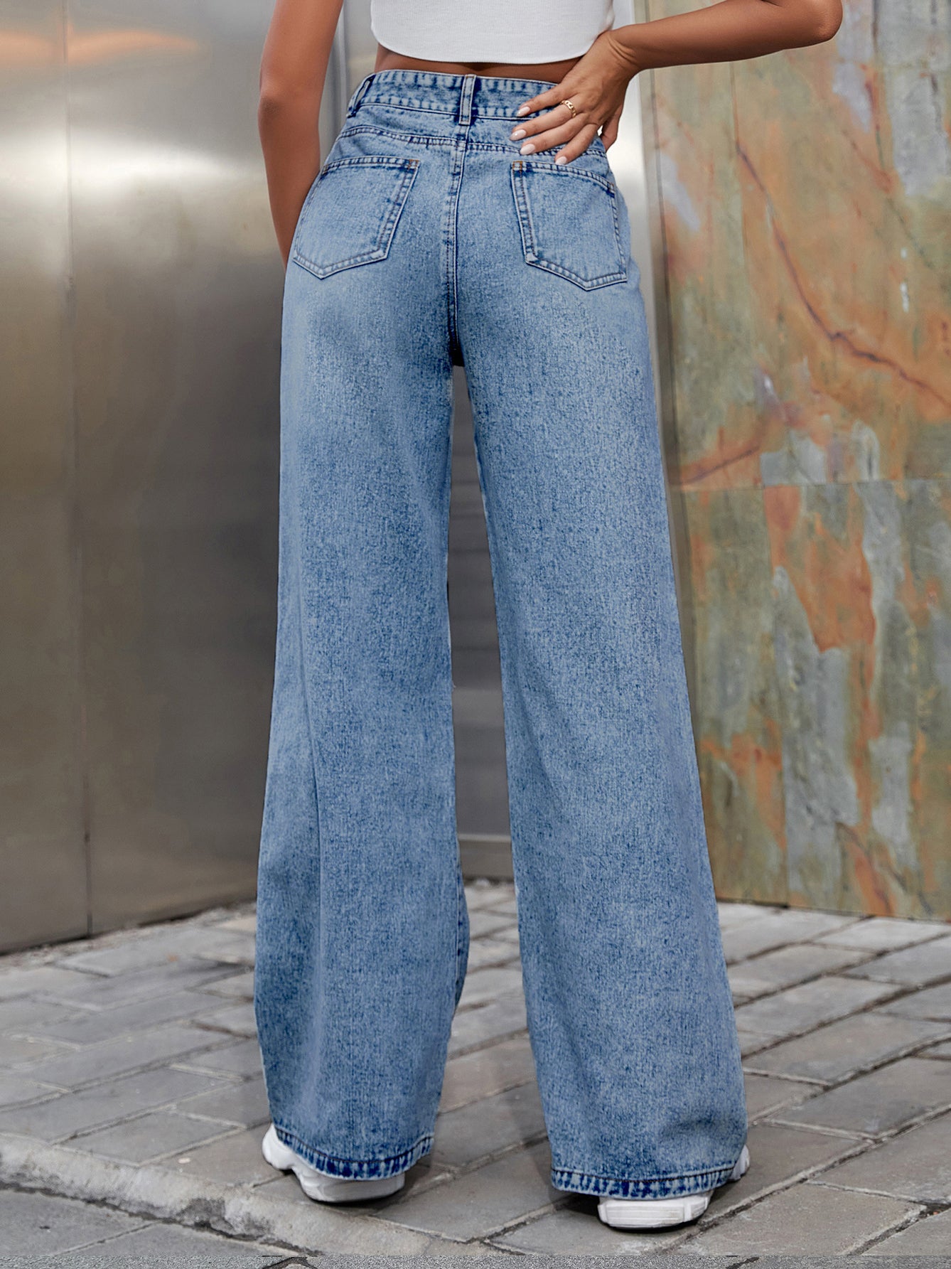 Distressed High Waist Wide Leg Jeans