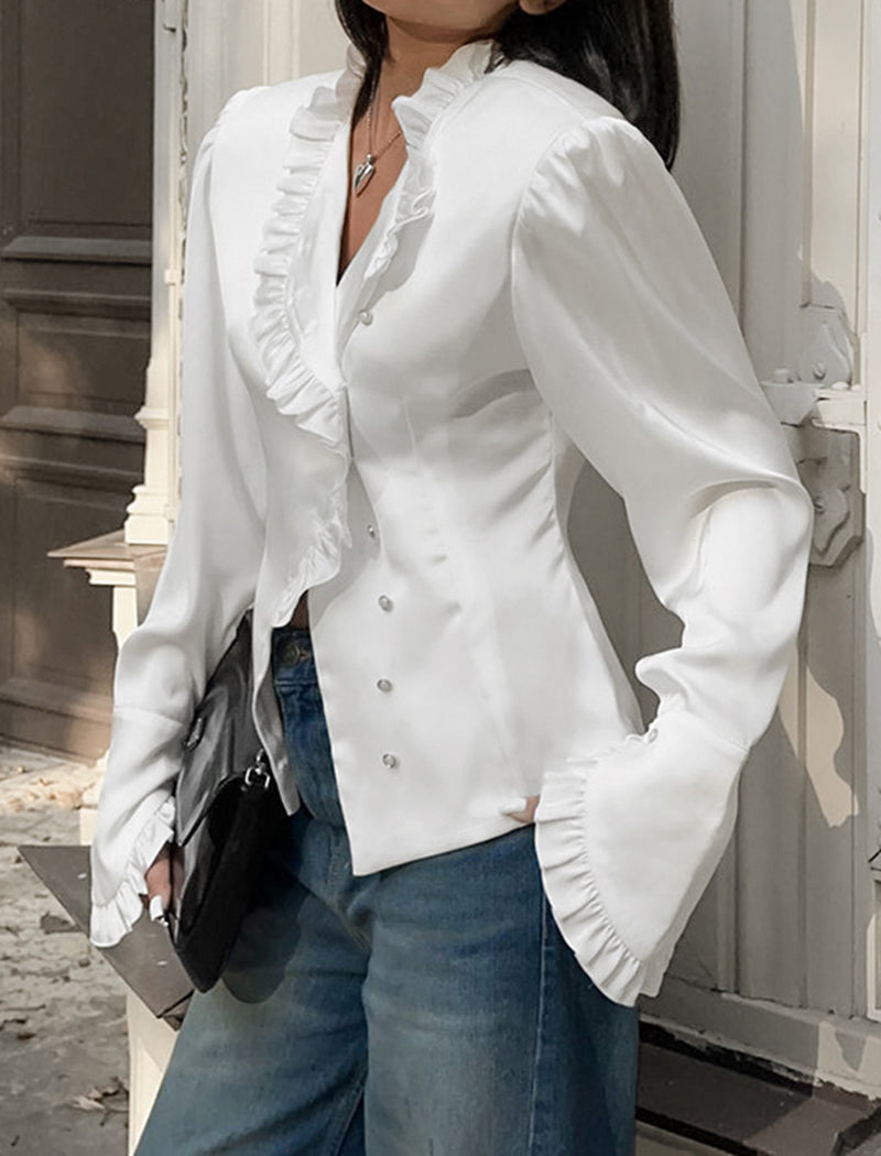 Ruffle Trim Long Sleeve Shirt