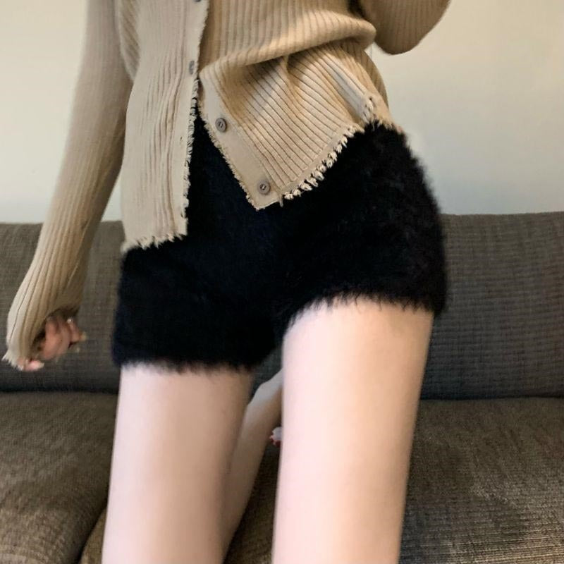 High-Waisted Knit Fleece Shorts