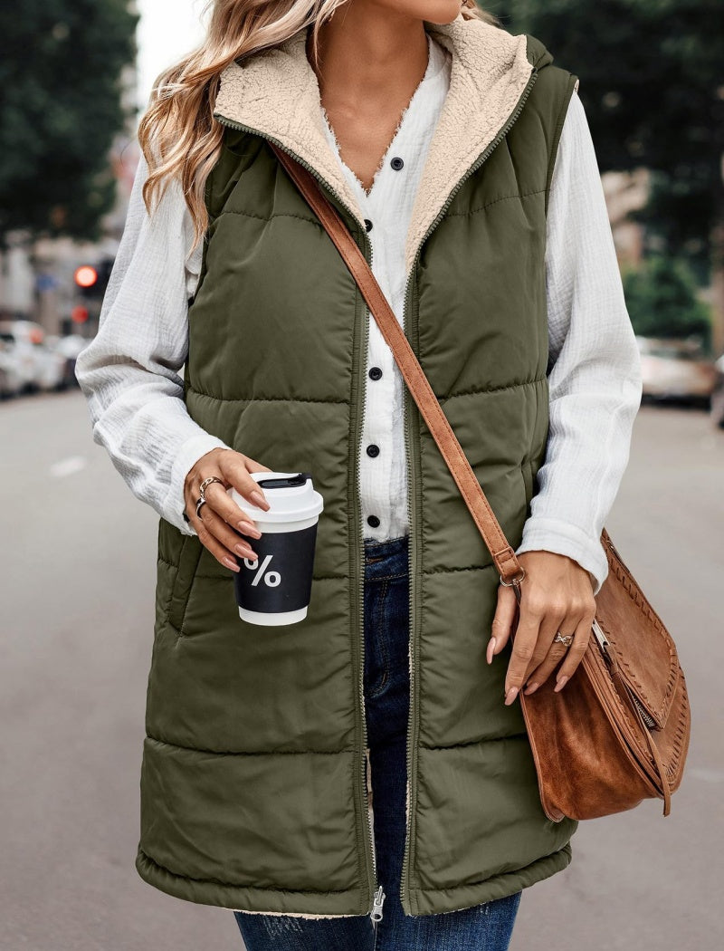 Solid Color Hooded Vest Jacket